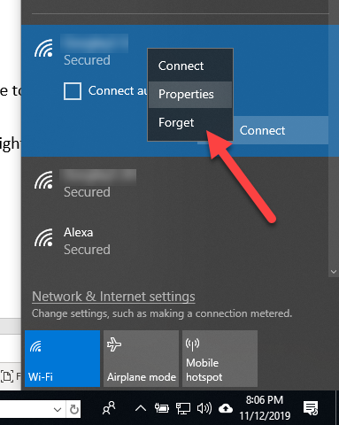 forget wifi connection