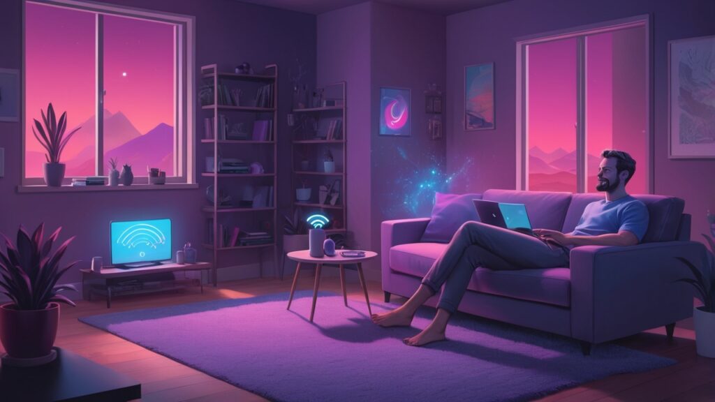 relaxing in living room with wifi